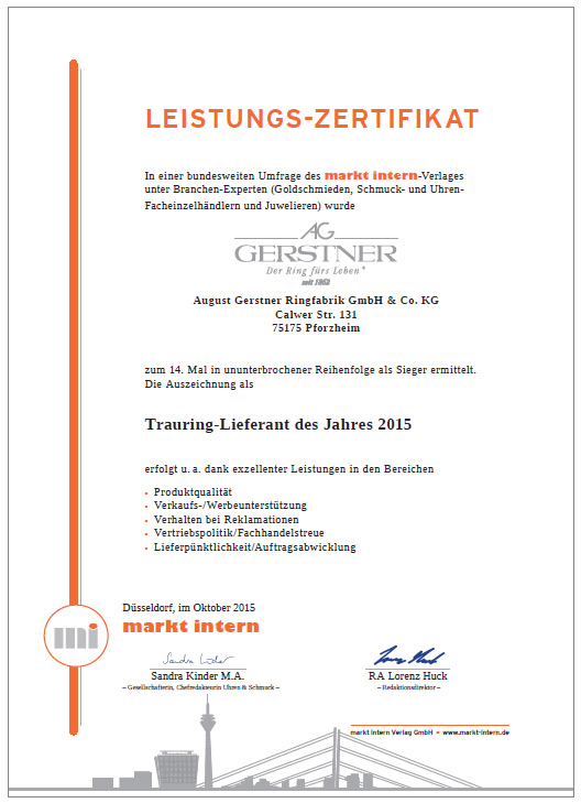 Gerstner Trauring Zertifikat